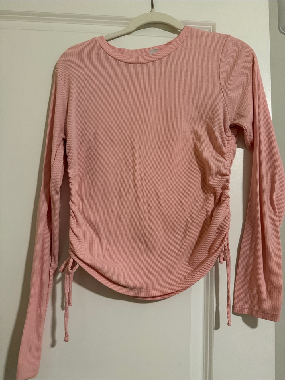 Old Navy Light Pink Long Sleeve Side-Ruched Ribbed Top